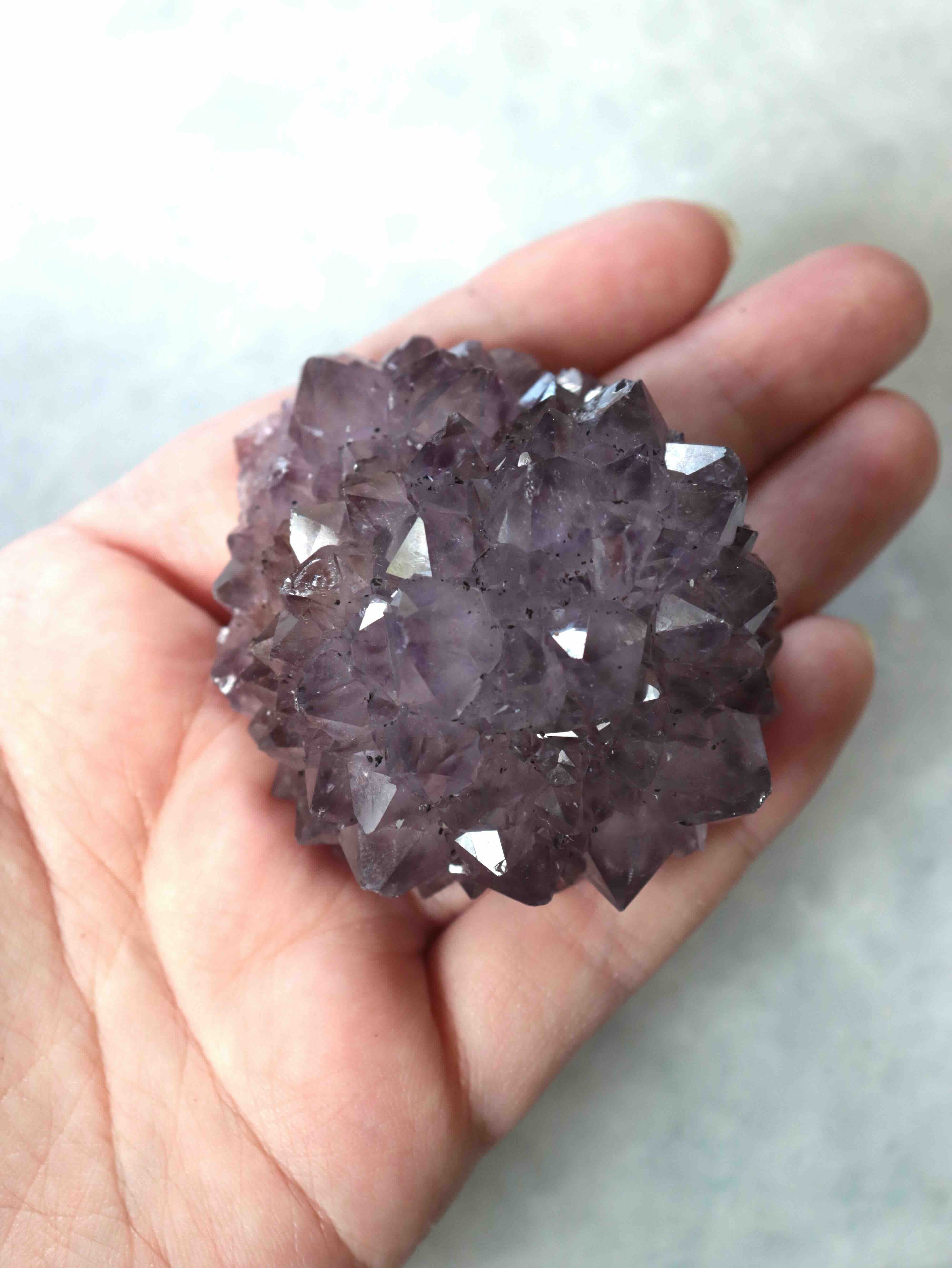 Fleur d'améthyste naturelle du Brésil, cristaux violets à 360°, 6 cm, pierre brute décorative