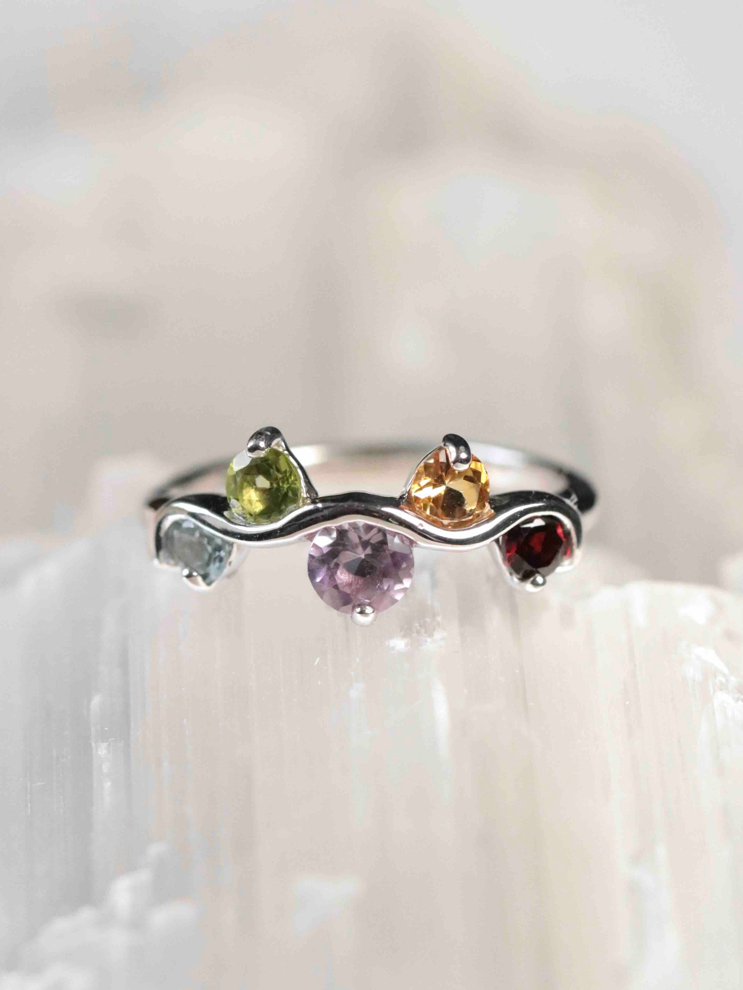 Bague Topaze, Péridot, Grenat, Citrine, Améthyste & Argent 925 | Pierre pour la lumière et l'équilibre | SOLYA | Bijoux, pierres, cristaux & minéraux en Belgique | Ethique et naturelles