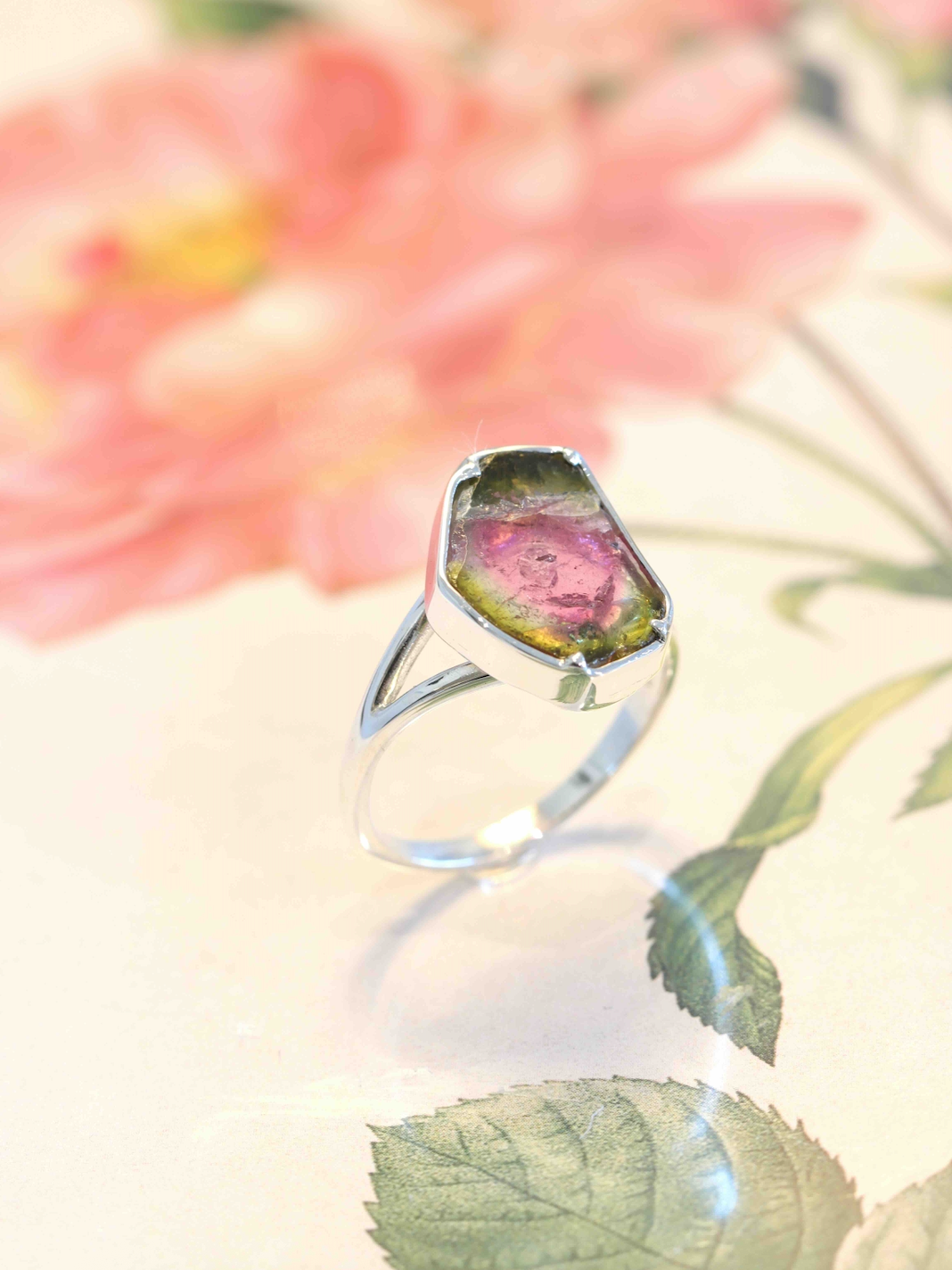 Bague Tourmaline Melon d'eau & Argent 925 l SOLYA l Magasin de bijoux, cristaux & minéraux l Eshop de lithothérapie l Boutique de pierres naturelles & éthiques en Belgique
