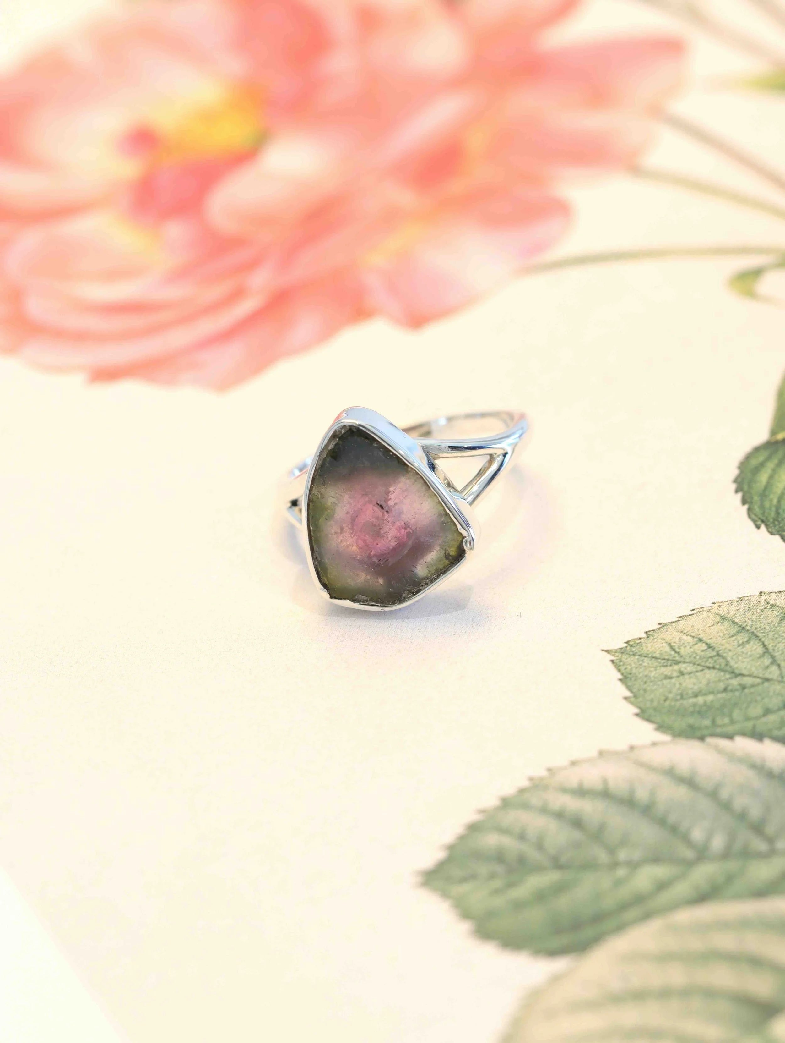 Bague Tourmaline Melon d'eau du Brésil  - Pierre pour se faire confiance & aimer - SOLYA - Cristaux & Minéraux