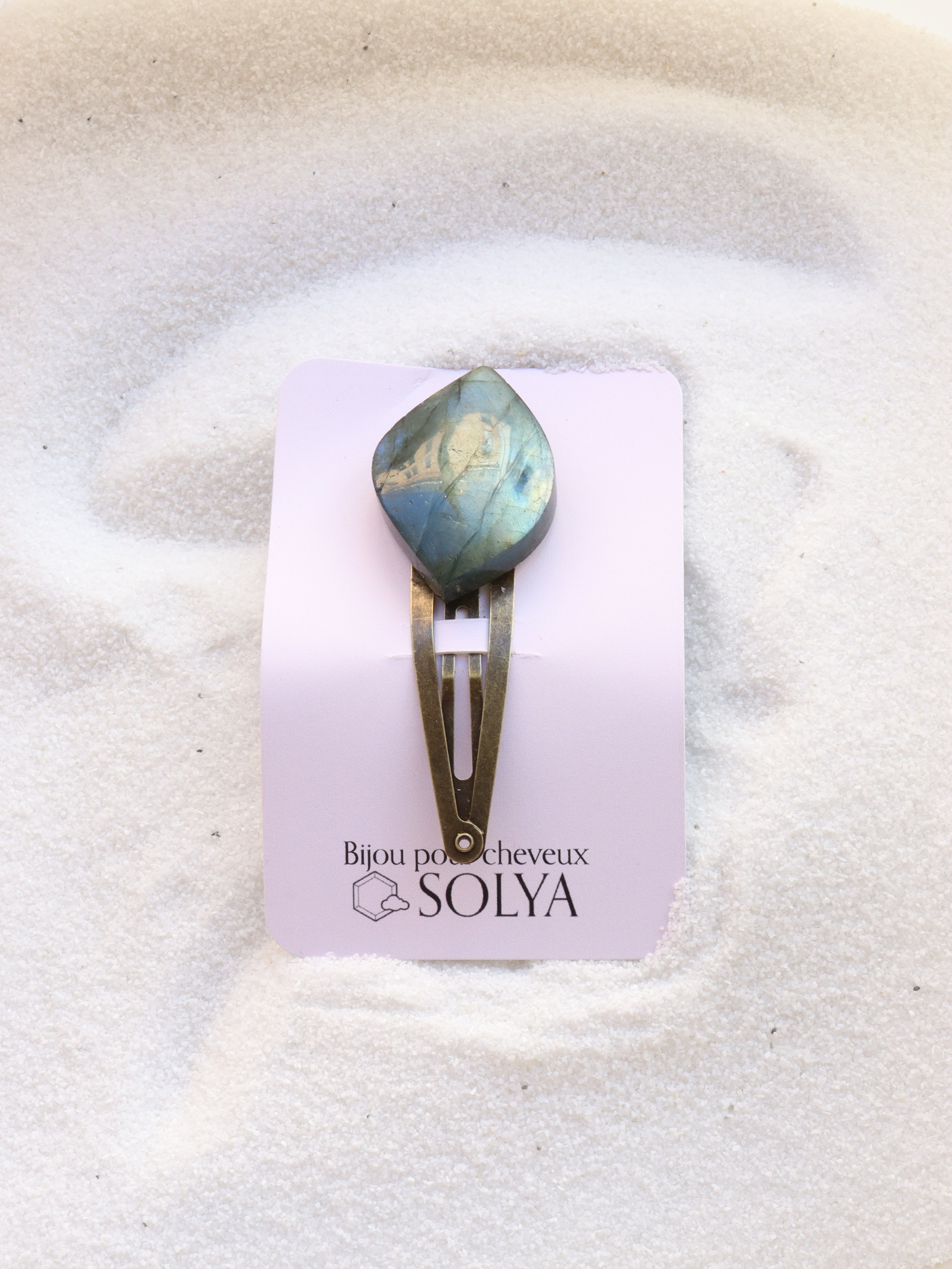 Bijou de cheveux en Labradorite l SOLYA l Eshop de lithothérapie l Magasin de bijoux, cristaux & minéraux l Boutique de pierres éthiques & naturelles en Belgique