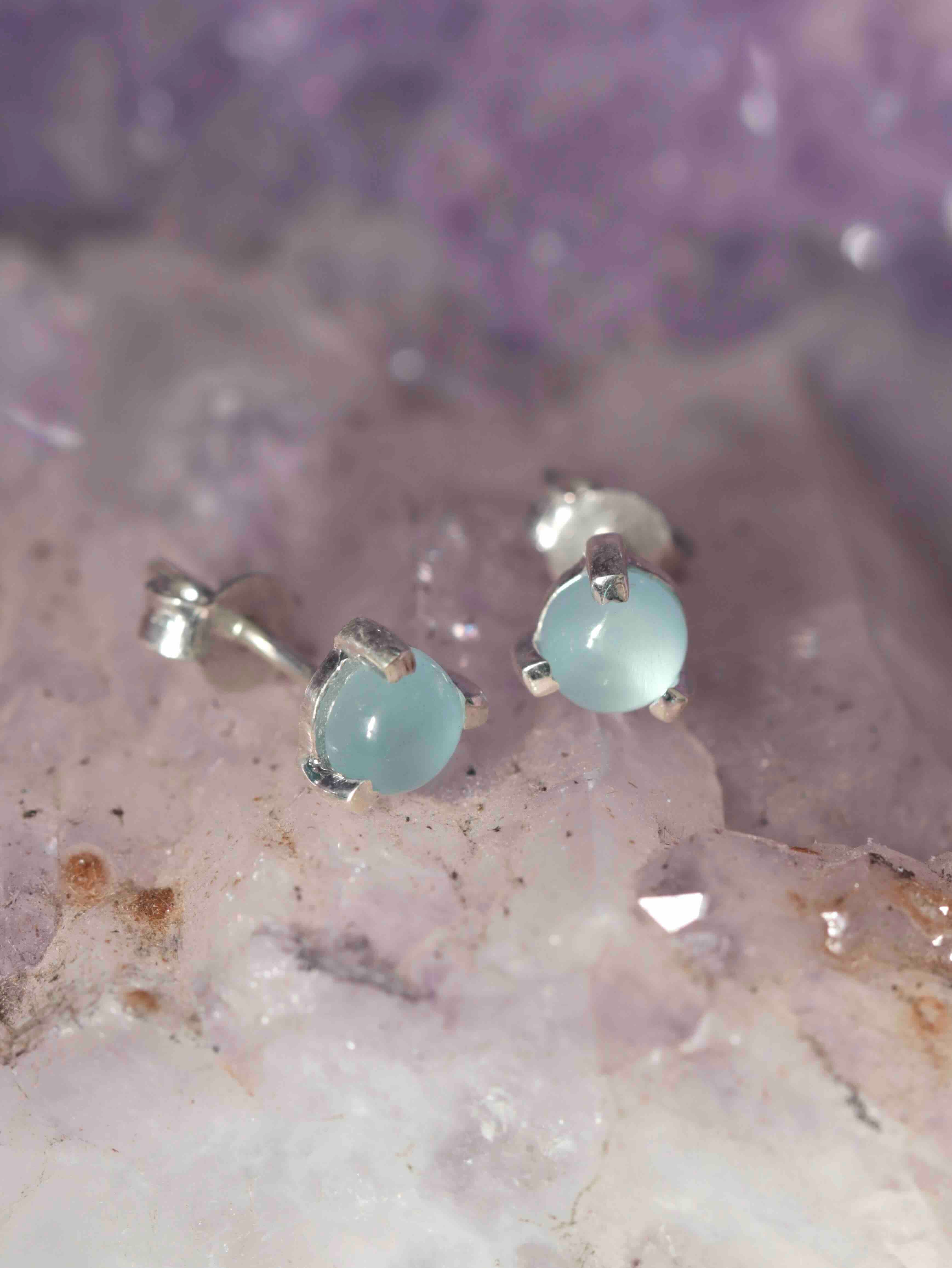 Boucle d'oreille Aigue-Marine du Brésil & Argent 925 - Pierre pour communiquer & être apaisé - SOLYA - Bijoux, Cristaux et mineraux en Belgique - Boutique de pierres naturelles et ethiques