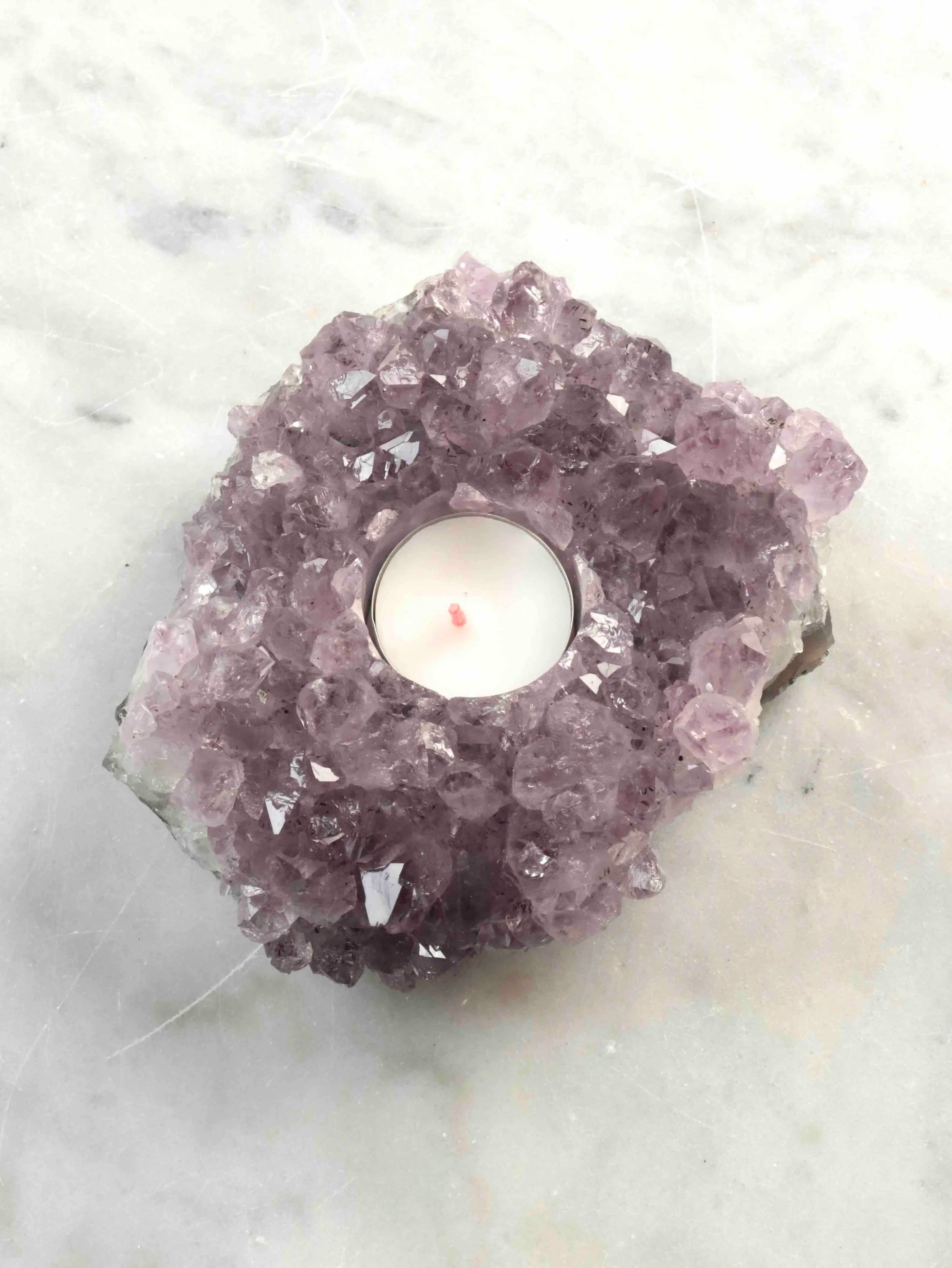 Bougeoir Amethyste | Pierre pour se detendre & se reconnecter | SOLYA | Bijoux, pierres, cristaux & minéraux en Belgique | Ethique et naturel
