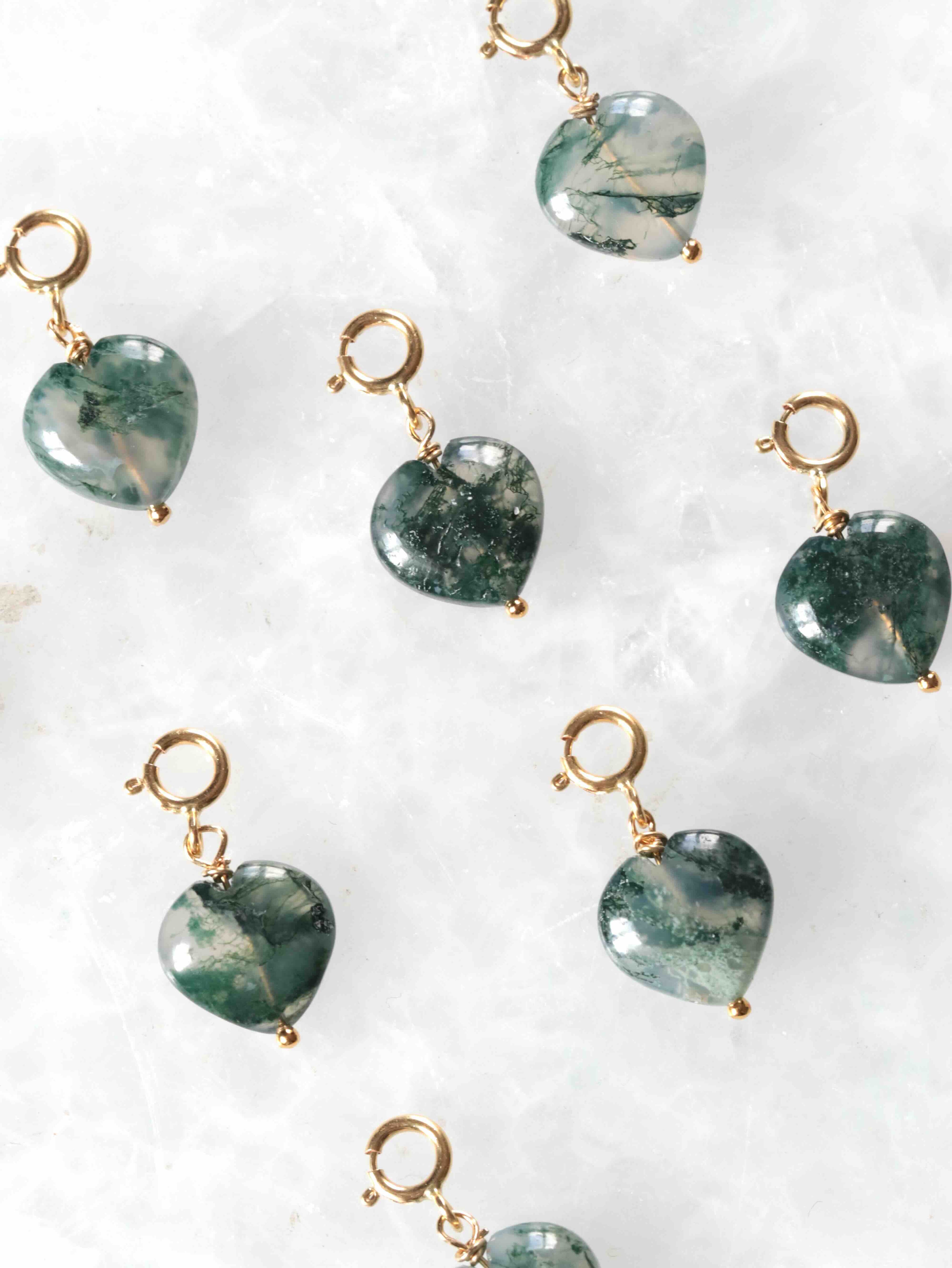 Charm cœur en Agate mousse & Gold-filled 14K — Bijou pierre naturelle SOLYA