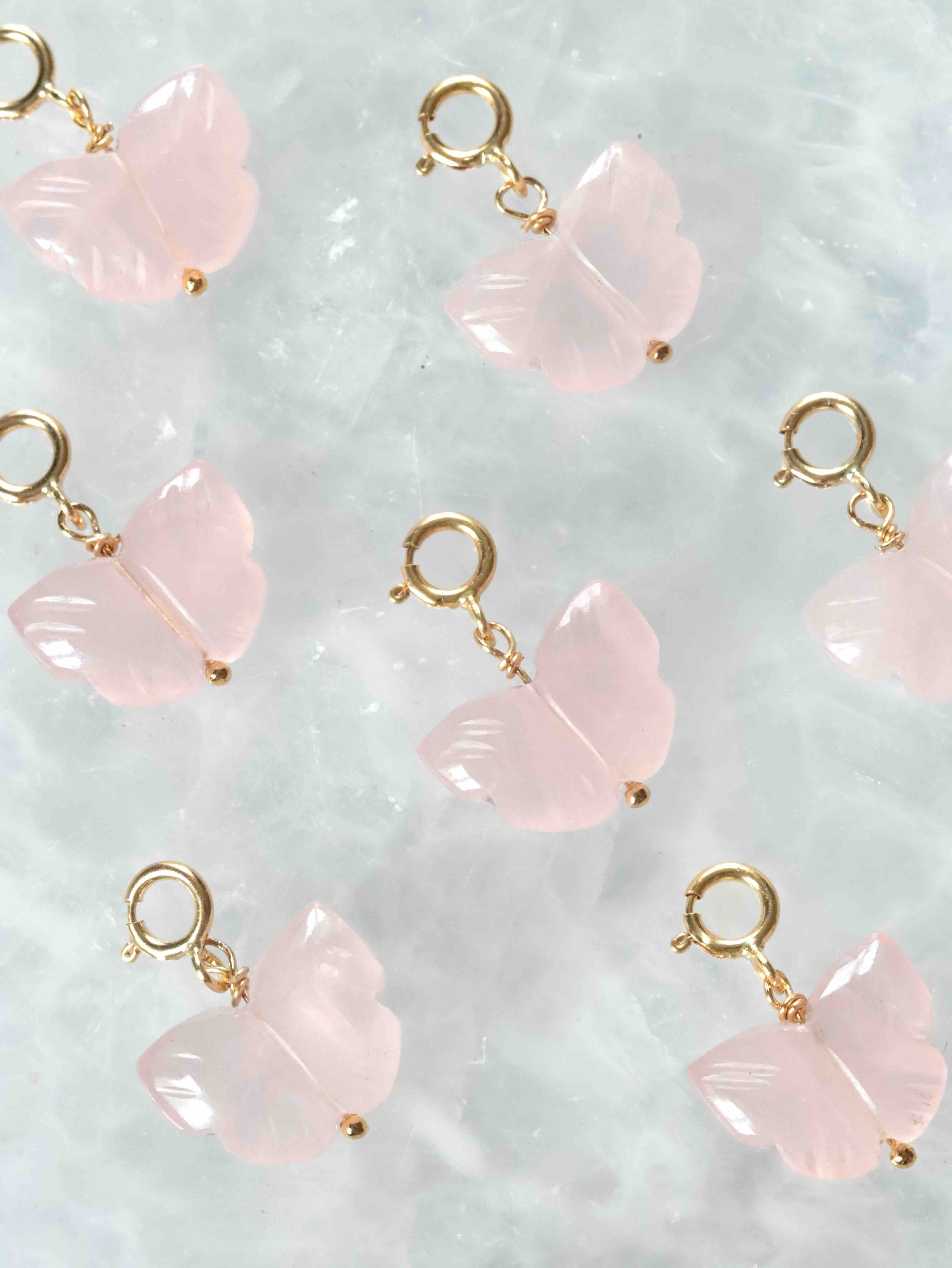Plusieurs Charms papillon Quartz rose Gold-filled 14K à plat — SOLYA Belgique