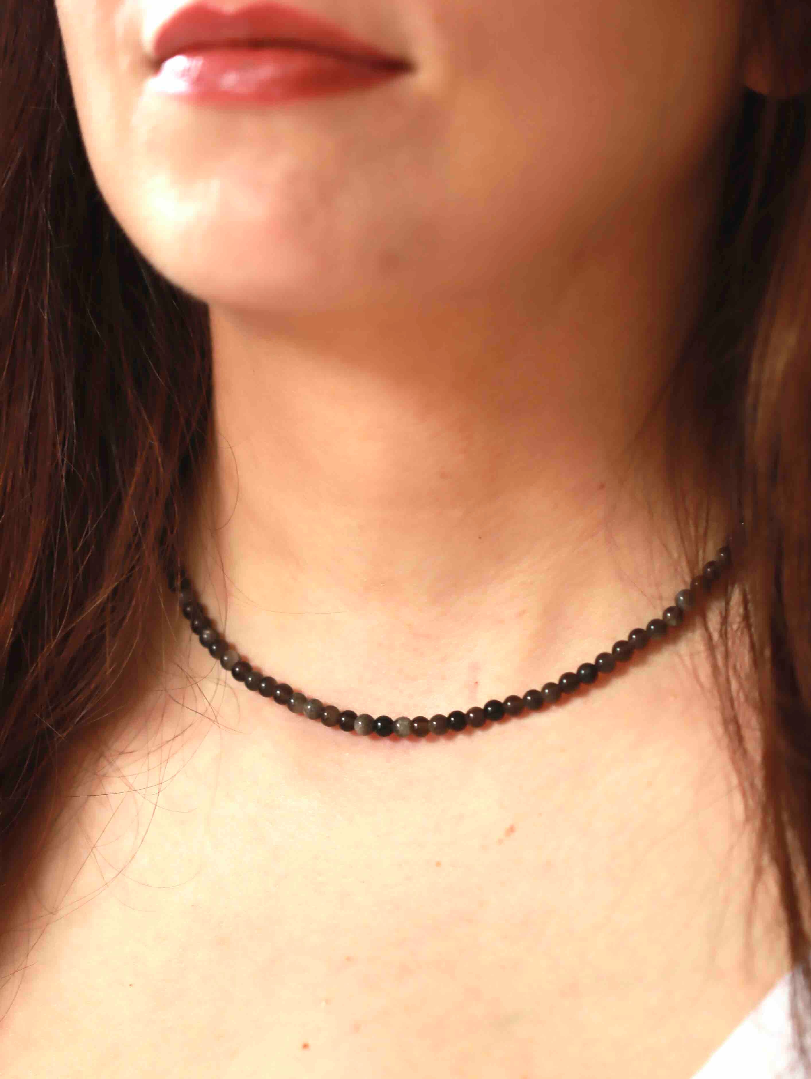 Collier ras-de-cou  en Obsidienne argentée avec fermoir en plaqué or, bijou d'intention pour défaire les blocages – SOLYA