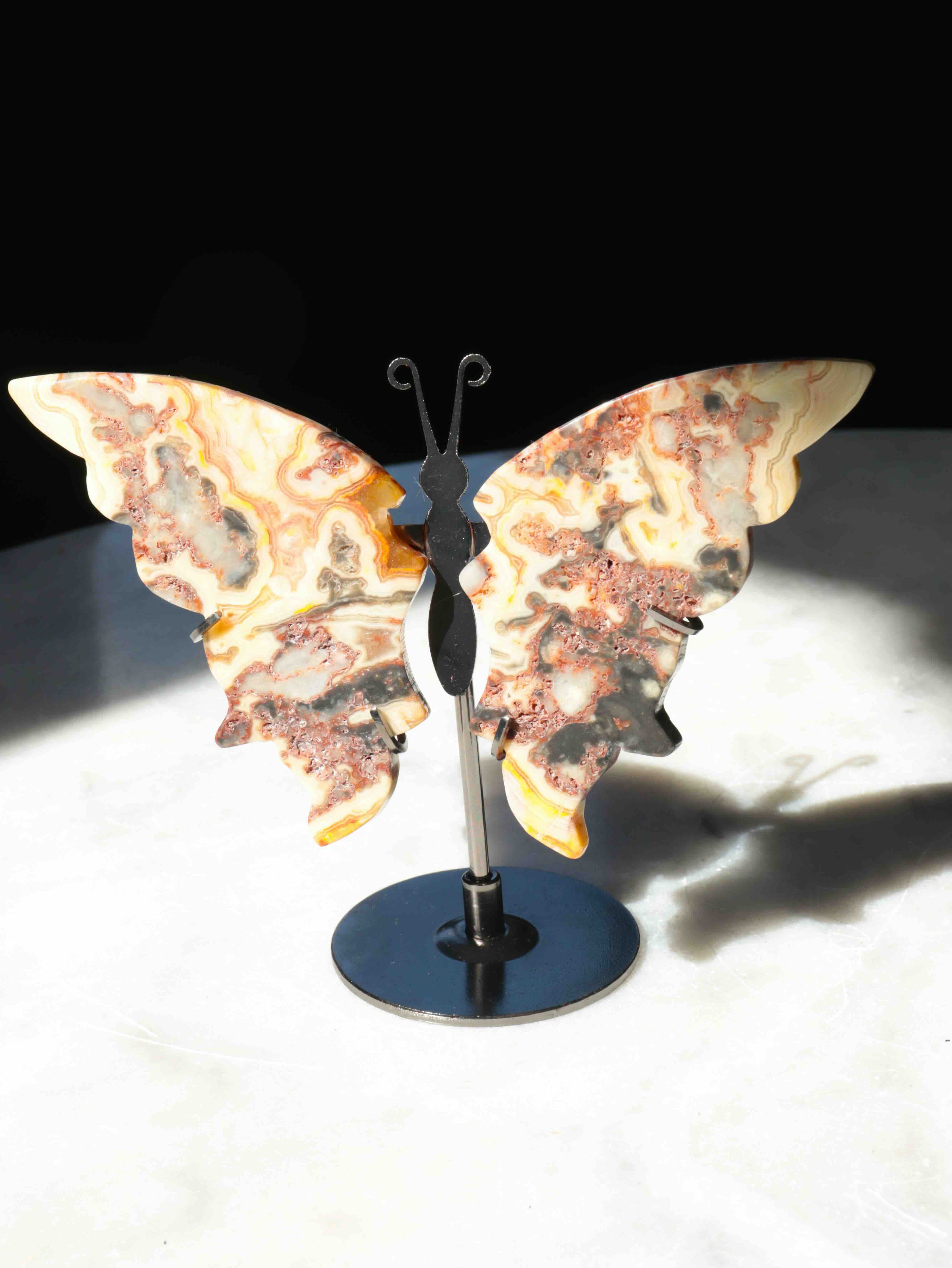 Papillon en Agate du Mexique jaune - Pierre pour l'Audace & le Bonheur - SOLYA - Bijoux, Cristaux et mineraux en Belgique - Boutique de pierres naturelles et ethiques