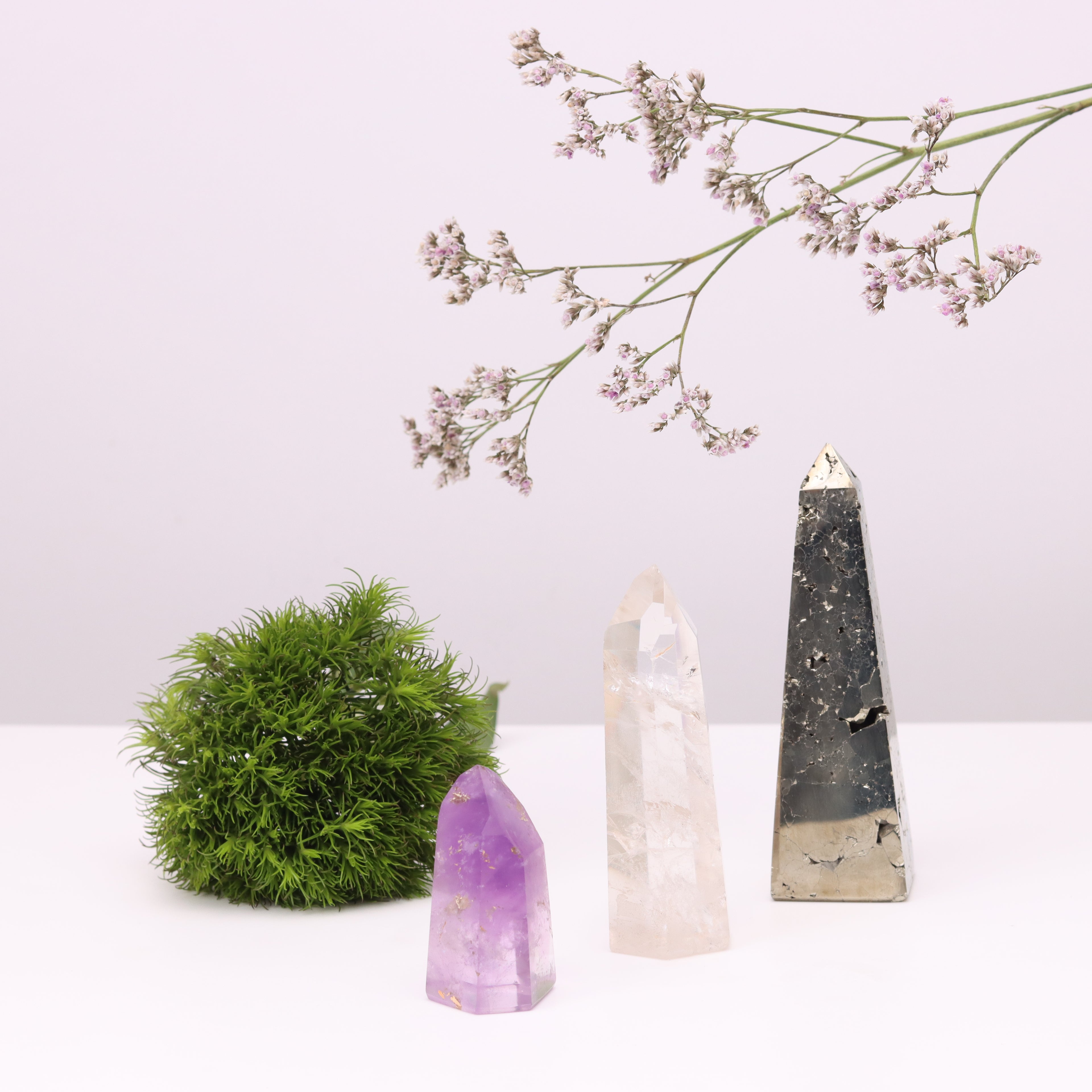 Pointe de Pyrite, de Cristal de Roche et d'Améthyste l SOLYA l Bijoux, Cristaux & Minéraux